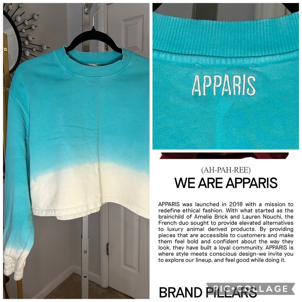 APPARIS 100% Organic Cotton Ombre Cropped Sweatshirt Large Aqua White